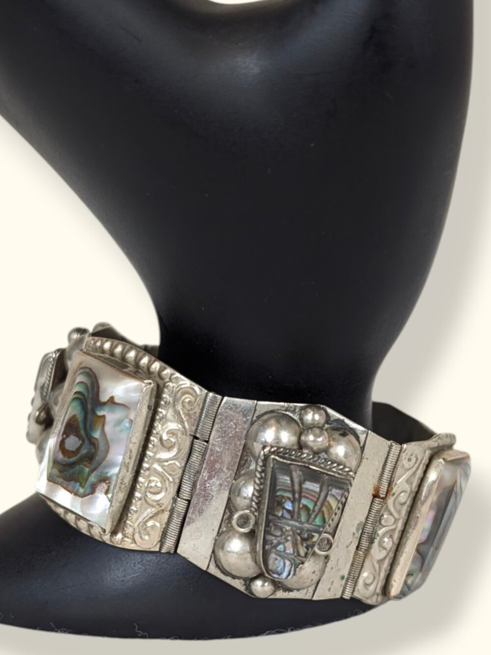 V. Taxco Mexico Sterling & Abalone Panel Bracelet